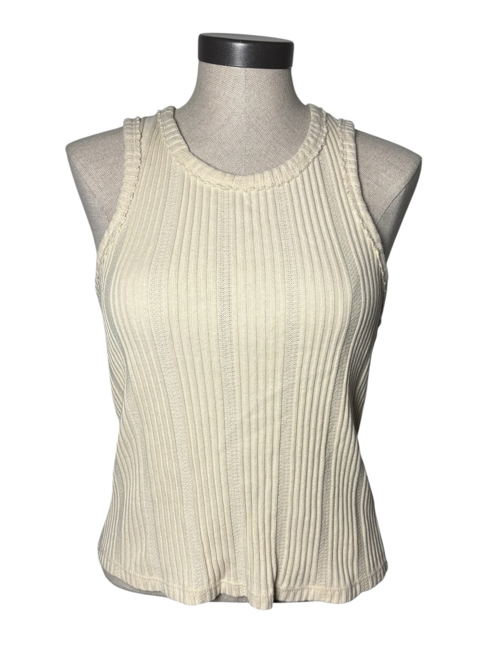 Anthropologie Cream Ribbed Knit Tank Top 100% Cotton MP Petite Sleeveless Boho